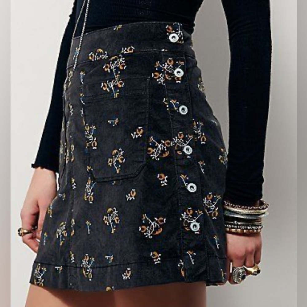 Free People A-line Floral Velour Mini Skirt